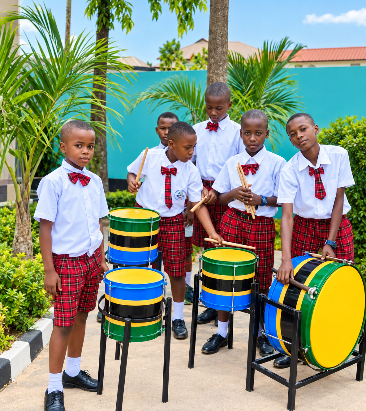 School band students playing drums and instruments at New Generation School