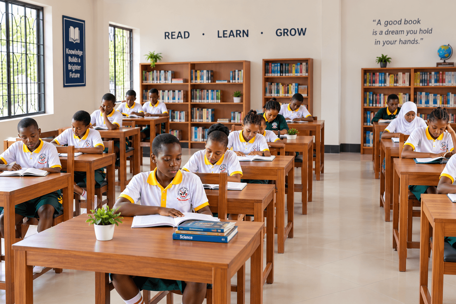 Library and NECTA-aligned curriculum resources at New Generation School